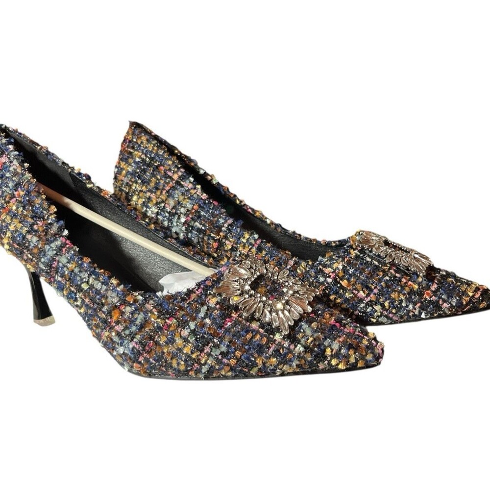 C. Paravano Olivia Pumps Multicolor Tweed Rhinestones 3” Heel Size 11
